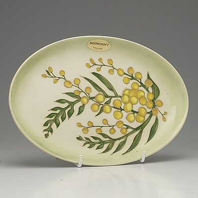 Moorcroft Golden Wattle Patterned Vase and Dish, Designed by Sally Tuffin, Circa 1990
