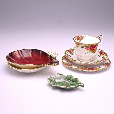 Royal Albert Bone China Old Country Roses Pattern Trio, Two Carlton Ware Pin Dishes and One Small Wade Leaf Dish