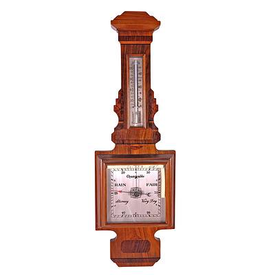 Antique Inlaid Walnut Aneroid Barometer, Early 20th Century