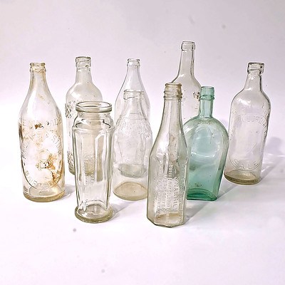 Collection of Nine Vintage Australian Cordial, Milk and Preserving Bottles