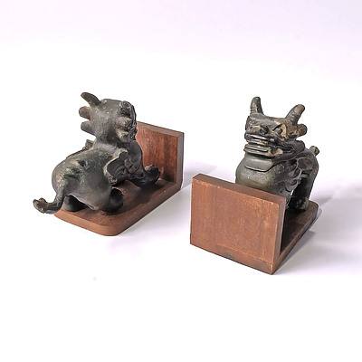 Pair of Bronzed Metal Temple Lion Bookends