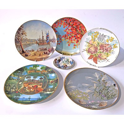 Seven Limited Edition Collectors Plates Including Japanese Flora, the Founding of Australia and the 150th Anniversary of Victoria and one Small Handpainted Pin Dish