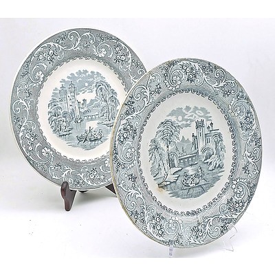 Two Antique  Ridgways Rhine Pattern Transfer Ware English Plates Circa 1880-1905