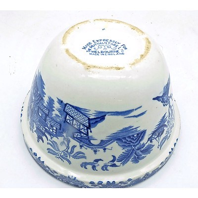 Antique English Pottery Willow Pattern Advertising Porcelain Pudding Bowl made for The Mutual Store Melbourne Circa 1920
