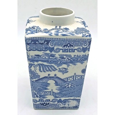 English Advertising Willow Pattern Porcelain Tea Caddy for Thomas Evans Celebrated Tevna Tea Circa 1920s