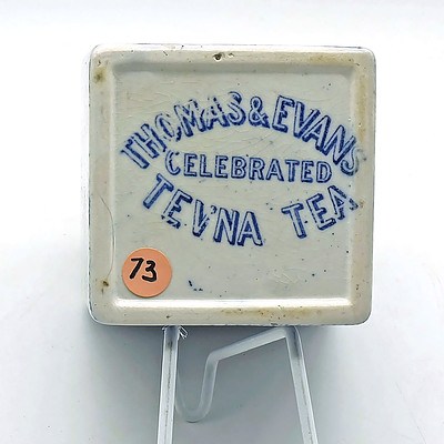 English Advertising Willow Pattern Porcelain Tea Caddy for Thomas Evans Celebrated Tevna Tea Circa 1920s