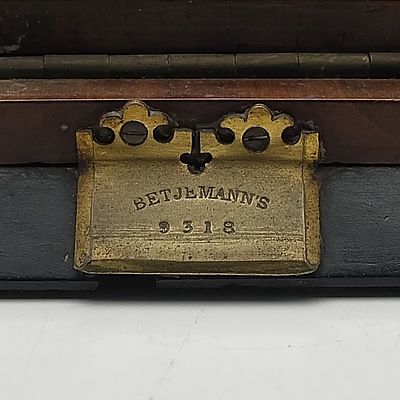 Late Victorian Beltjemann's Brass Bound Oak Book Slide With an Inlaid Gemstone at Either End Circa 1880