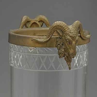 Victorian Cut Glass Vase with Brass Goats Head Finials