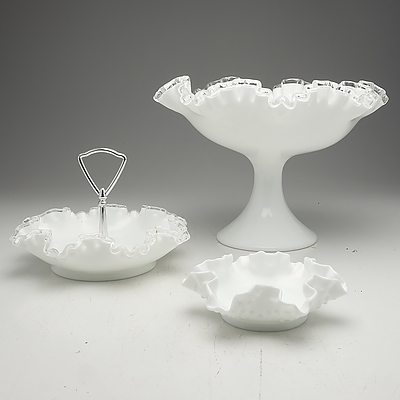 Milk Glass Comport and Two Milk Glass Serving Dishes
