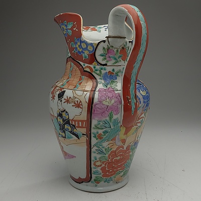 Victorian Hand Painted Imari Style Jug with Old Stapled Repairs, England Circa 1880