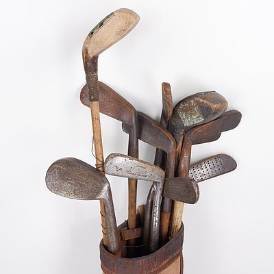 Group of Vintage Golf Clubs and Carry Bag, Including Greensite, F. H. Ayres, Tom Auchterlione and More