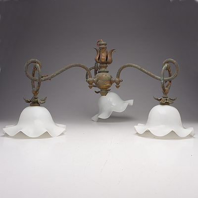 Antique Electrolier with Three Milk Glass Shades