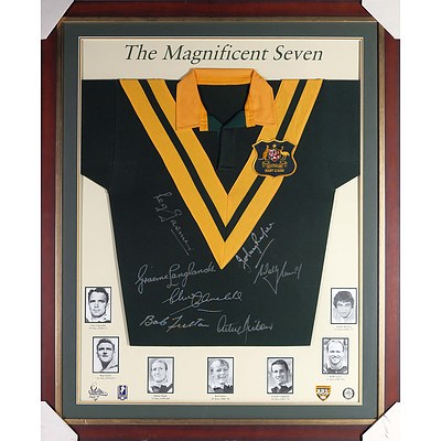Limited Edition Australian Rugby League The Magnificent Seven Jersey, Signed by Clive Churchill, Reg Gasnier, Johnny Raper, Bob Fulton, and More