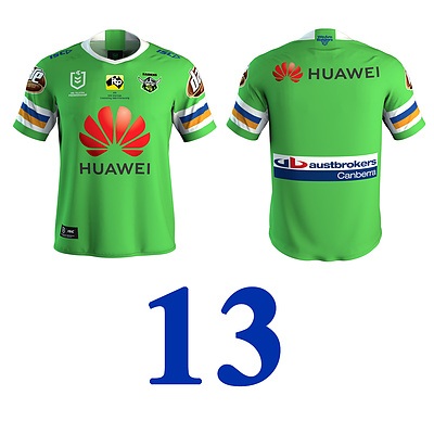 13. Joseph Tapine - Celebrating 1989 Premiership Past Player #97 Bradley Clyde - Signed and Match worn Raiders v Tigers, July 20 2019