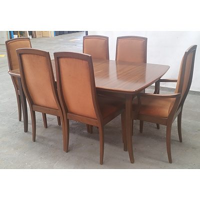 Stained Timber Extending Dinning Table & Chairs