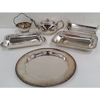 Selection of Silver Plated Serving Trays and Teapot