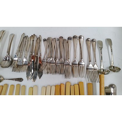 Large Selection of Vintage Faux Bone Handled and Silverplate Flatware