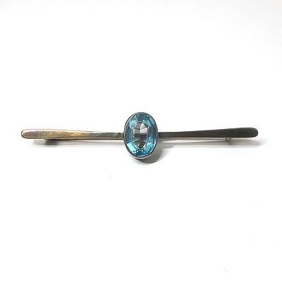 9ct Yellow Gold Brooch with Blue Paste Stone