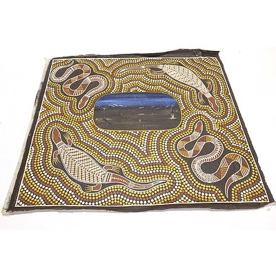 Aboriginal Dot Painting with Snake and Lizard