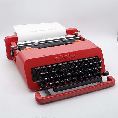 Red Olivetti Valentine S Typewriter with Case Designed by Ettore Sottsass