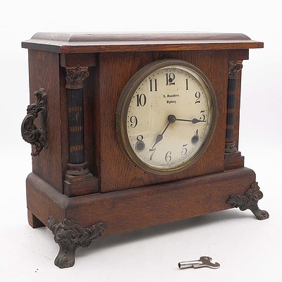Antique American Oak Framed Mantle Clock