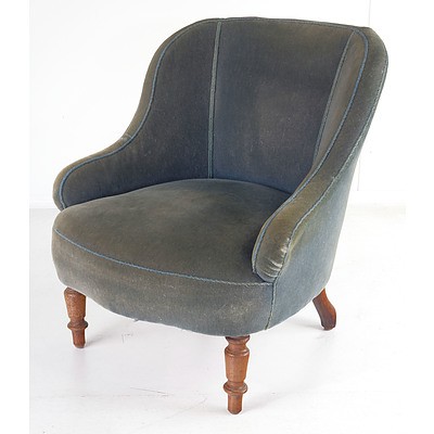 Antique Continental Velvet Upholstered Tub Chair
