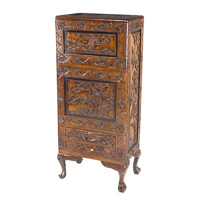 Chinese Camphorwood Cabinet Decorated with Storkes