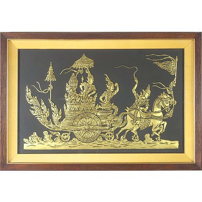 Large South East Asian Rubbing in Teak Frame