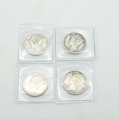 One 1941, Two 1942 and One 1944 US 'Mercury' Dime