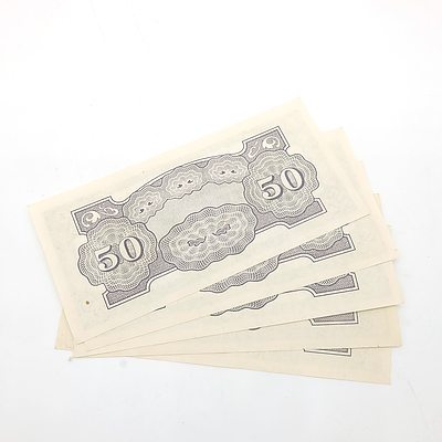 Five WWII Japanese Government Fifty Centavos Banknotes