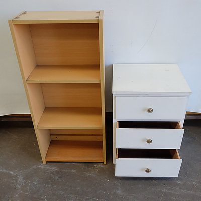 White Triple Drawer Unit and Laminate Bookshelf with 3 Shelves