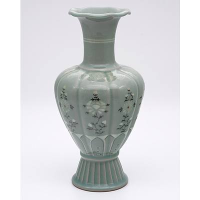 Carved and Slip Inlaid Korean Celadon Vase, 20th Century