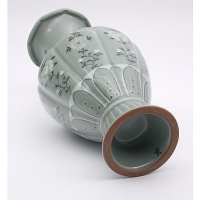 Carved and Slip Inlaid Korean Celadon Vase, 20th Century
