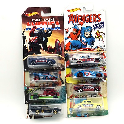Complete Set of Eight Hot Wheels Captain America Model Cars