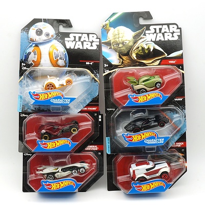 Six Hot Wheels Star Wars Character Cars, Including General Grievous, Yoda, Darth Vader and More 