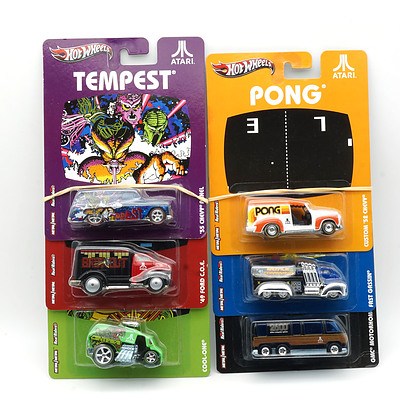 Complete Set of Six Hot Wheels Atari Model Cars, Including Pong, Centipede, Missile Command and More 