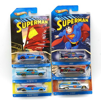 Complete Set of Six Hot Wheels Superman Model Cars