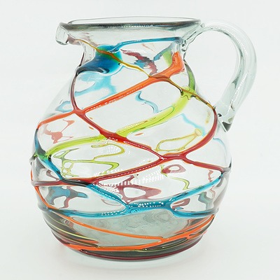 Mexican Water Pitcher with Vibrant Coloured Cane Swirls