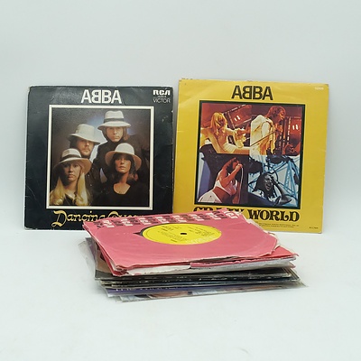 Group of ABBA 7" Vinyl Records, Including Summer Night City, The Winner Takes It All, Crazy World and More