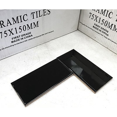Approximately 3.06Sq Metres Black Gloss Ceramic Wall Tiles - Brand New