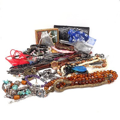 Large Group of Costume Jewellery, Including Necklace with Turquoise and a Purse
