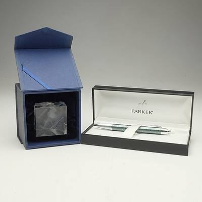Parker Pen with Original Box and a Glass Paperweight