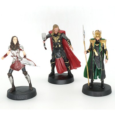Three Marvel Eaglemoss Collection Figures, Including Thor, Loki and Lady Sif