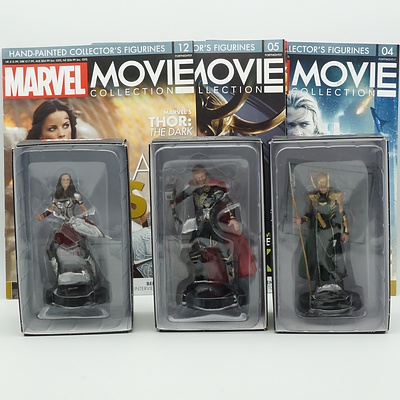 Three Marvel Eaglemoss Collection Figures, Including Thor, Loki and Lady Sif