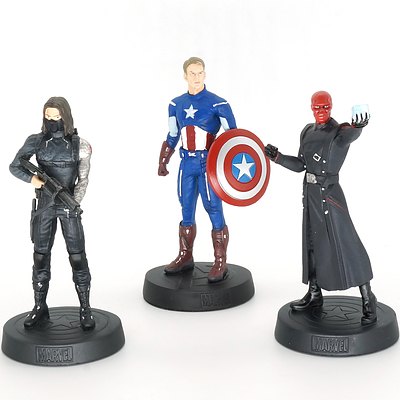 Three Marvel Eaglemoss Collection Figures, Including Captain America, Red Skull and Winter Soldier