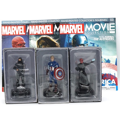 Three Marvel Eaglemoss Collection Figures, Including Captain America, Red Skull and Winter Soldier