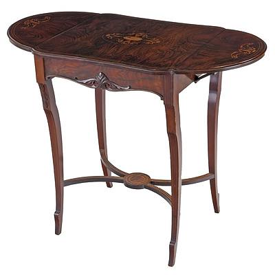 Small Late Victorian String Inlaid Rosewood Pembroke Supper Table