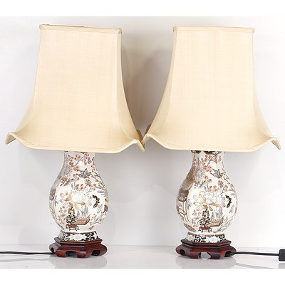 Pair of Chinese Polychrome Vases Converted into Table Lamps, Modern