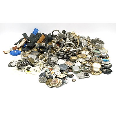 Large Group of Watch Parts, Faces, Mechanisms, Bands and More
