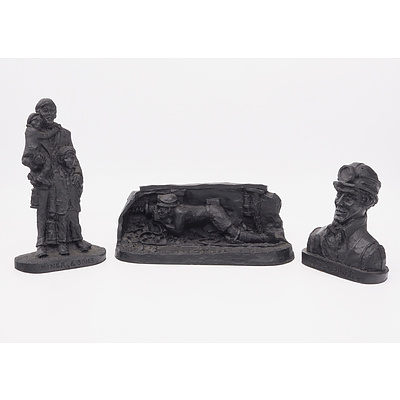 Three Kingmaker Coal Carvings, Including Coal Miner, The Driller and Miner and Sons